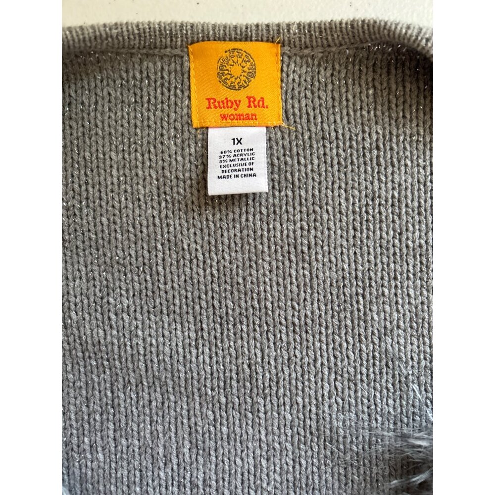 Ruby Road, Gray Metallic Open Front Faux Animal F… - image 5